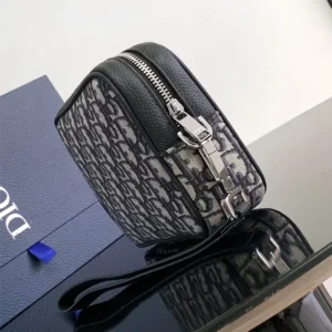 Dior Men Toiletry Bag Beige and Black Dior Oblique Jacquard