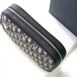 Dior Men Toiletry Bag Beige and Black Dior Oblique Jacquard