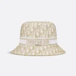 Dior Unisex D-Bobby Dior Oblique Small Brim Bucket Hat White and Gold-Tone Embroidery