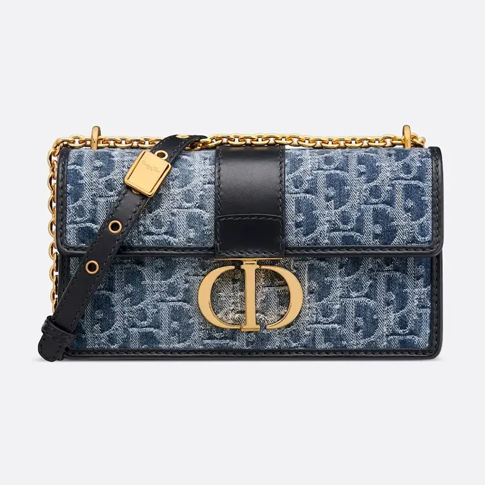 Dior Women 30 Montaigne East-West Bag with Chain Blue Denim Dior ...