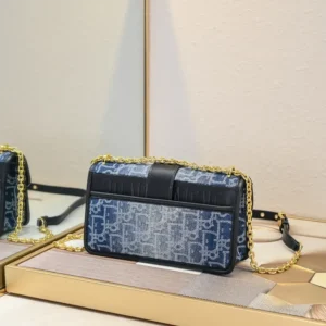 Dior Women 30 Montaigne East-West Bag with Chain Blue Denim Dior Oblique Jacquard