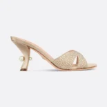 Dior Women Dior Tribales Heeled Slide Beige Suede Calfskin and Gold-Tone Strass