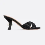 Dior Women Dior Tribales Heeled Slide Black Suede Calfskin and Strass