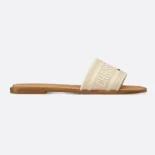 Dior Women Dioriviera Dway Slide Natural Raffia and White Embroidered Cotton