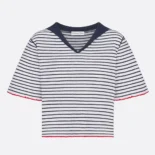 Dior Women Dioriviera Sweater White and Navy Blue Linen, Cashmere and Silk Ribbed Knit