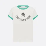 Dior Women Dioriviera T-Shirt Ecru and Aquamarina Cotton Jersey