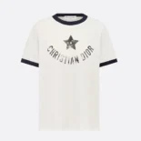 Dior Women Dioriviera T-Shirt Ecru and Navy Blue Cotton Jersey