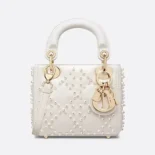 Dior Women Lady Dior Micro Bag Latte Cannage Lambskin with Resin Pearls