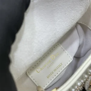 Dior Women Lady Dior Micro Bag Latte Cannage Lambskin with Resin Pearls