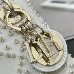 Dior Women Lady Dior Micro Bag Latte Cannage Lambskin with Resin Pearls