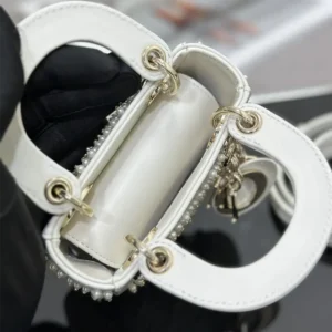 Dior Women Lady Dior Micro Bag Latte Cannage Lambskin with Resin Pearls
