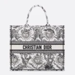 Dior Women Large Dior Book Tote Beige and Black Toile de Jouy Soleil Embroidery