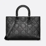 Dior Women Large Lady D-Sire Bag Black Macrocannage Crinkled Calfskin