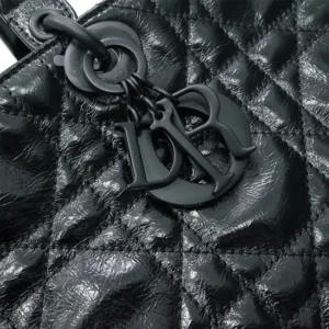 Dior Women Large Lady D-Sire Bag Black Macrocannage Crinkled Calfskin