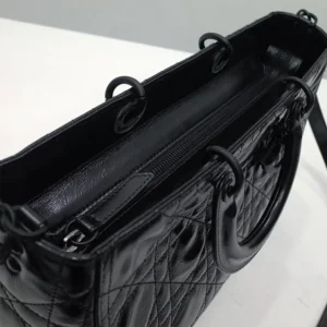 Dior Women Large Lady D-Sire Bag Black Macrocannage Crinkled Calfskin