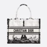 Dior Women Medium Dior Book Tote White and Black Paris Embroidery