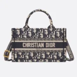 Dior Women Mini Dior Book Tote Blue Dior Oblique Embroidery