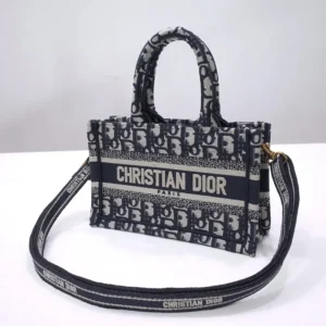 Dior Women Mini Dior Book Tote Blue Dior Oblique Embroidery