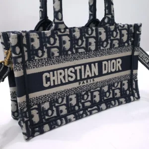 Dior Women Mini Dior Book Tote Blue Dior Oblique Embroidery