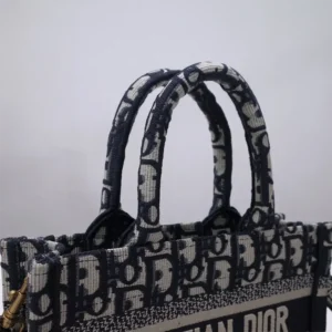 Dior Women Mini Dior Book Tote Blue Dior Oblique Embroidery