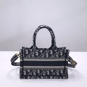 Dior Women Mini Dior Book Tote Blue Dior Oblique Embroidery
