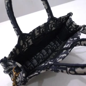 Dior Women Mini Dior Book Tote Blue Dior Oblique Embroidery