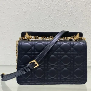 Dior Women Small Dior Jolie Top Handle Bag Black Cannage Calfskin
