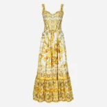 Dolce Gabbana D&G Women Calf-length Corset Dress in Majolica-print Cotton Poplin