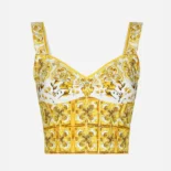 Dolce Gabbana D&G Women Cotton Corset Top with Majolica Print