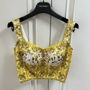 Dolce Gabbana D&G Women Cotton Corset Top with Majolica Print