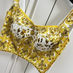 Dolce Gabbana D&G Women Cotton Corset Top with Majolica Print