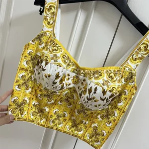 Dolce Gabbana D&G Women Cotton Corset Top with Majolica Print