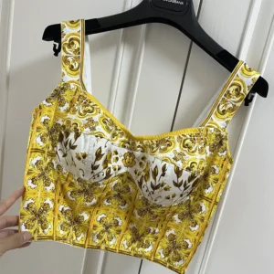 Dolce Gabbana D&G Women Cotton Corset Top with Majolica Print