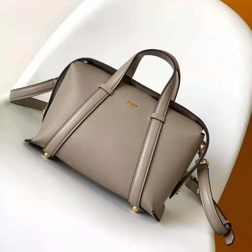 Fendi Women Boston 365 Dove Gray Leather Bag 8BL152APZAF11WS 2 Fendi Women Boston 365 Dove Gray Leather Bag 8BL152APZAF11WS