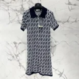 Fendi Women Navy Blue FF Cotton Dress