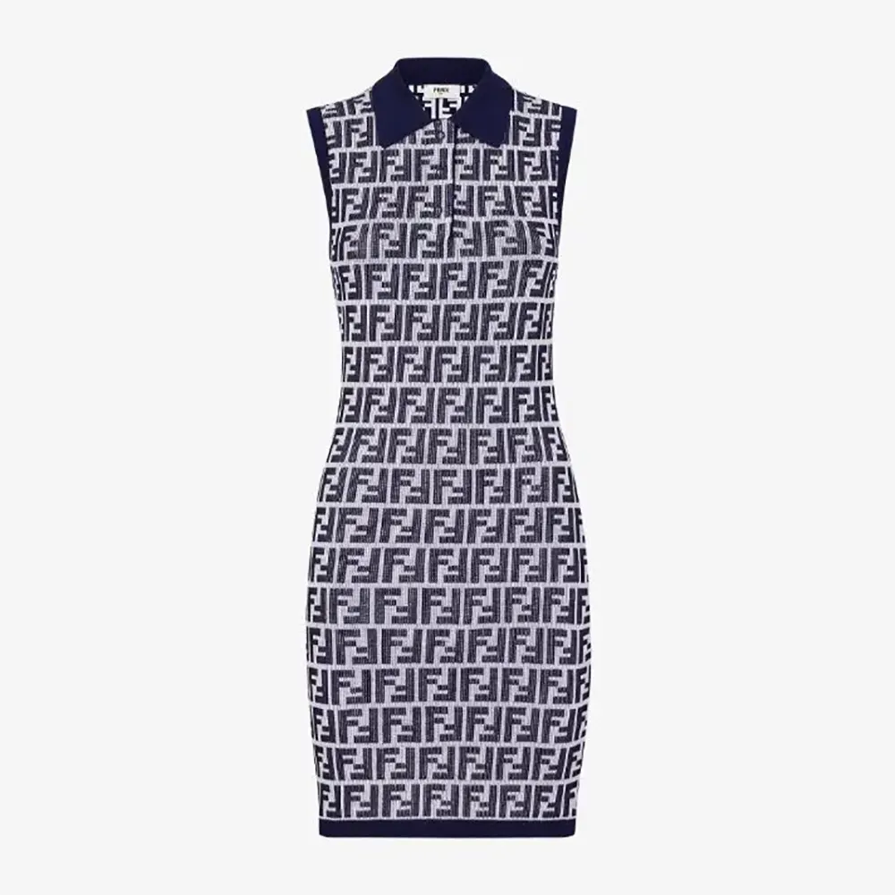 Fendi Women Navy Blue FF Cotton Dress FZDC69ASOTF1PO6