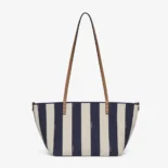 Fendi Women Small Roll Reversible Shopper in Pequin Striped and Midnight Blue FF Fabric