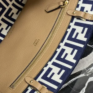 Fendi Women Small Roll Reversible Shopper in Pequin Striped and Midnight Blue FF Fabric