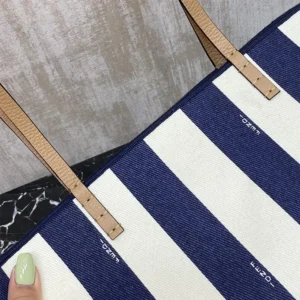 Fendi Women Small Roll Reversible Shopper in Pequin Striped and Midnight Blue FF Fabric
