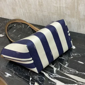 Fendi Women Small Roll Reversible Shopper in Pequin Striped and Midnight Blue FF Fabric