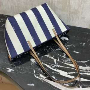 Fendi Women Small Roll Reversible Shopper in Pequin Striped and Midnight Blue FF Fabric