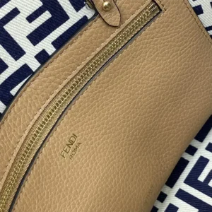 Fendi Women Small Roll Reversible Shopper in Pequin Striped and Midnight Blue FF Fabric