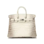 Hermes Birkin 30 Bag in Alligator Leather with Gold Hardware-White