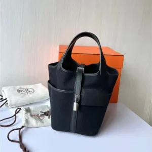 Hermes Women Picotin Lock 18 Pockets in Goeran Canvas Leather-Black