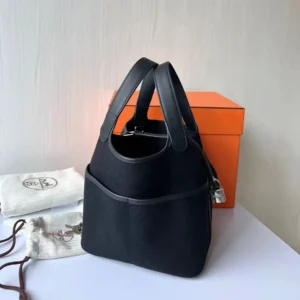 Hermes Women Picotin Lock 18 Pockets in Goeran Canvas Leather-Black