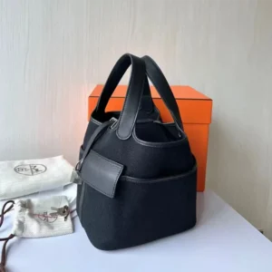 Hermes Women Picotin Lock 18 Pockets in Goeran Canvas Leather-Black