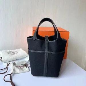 Hermes Women Picotin Lock 18 Pockets in Goeran Canvas Leather-Black