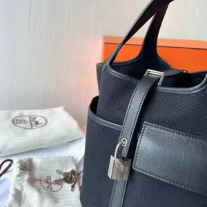 Hermes Women Picotin Lock 18 Pockets in Goeran Canvas Leather-Black