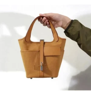 Hermes Women Picotin Lock 18 Pockets in Goeran Canvas Leather-Brown