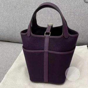 Hermes Women Picotin Lock 18 Pockets in Goeran Canvas Leather-Purple